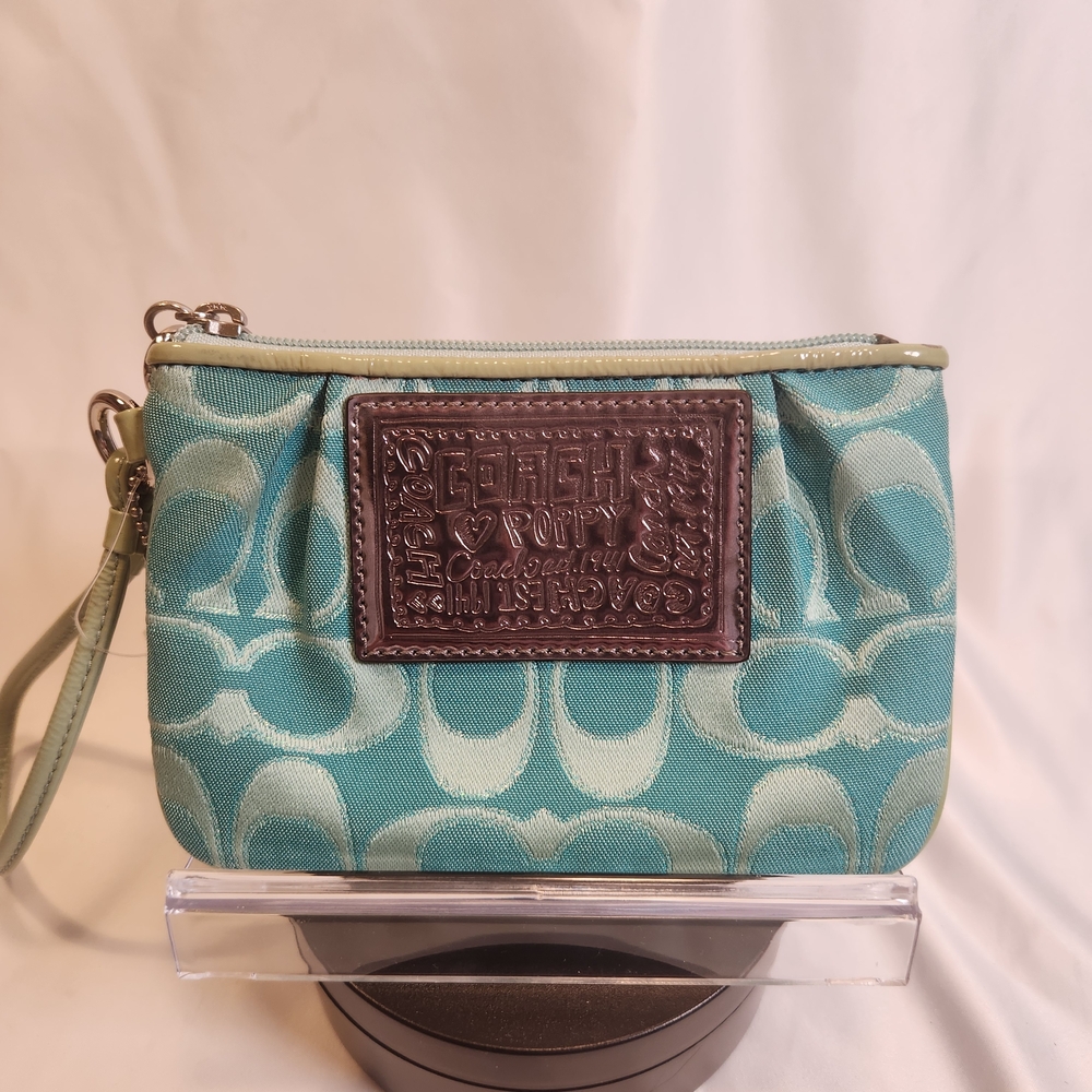 Coach Poppy Signature C Teal Wristlet Pouch